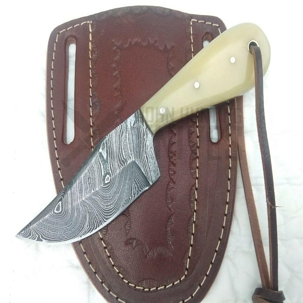 WESTERN COWBOY KNIFE WITH SHEATH HANDMADE DAMASCUS STEEL BLADE WITH