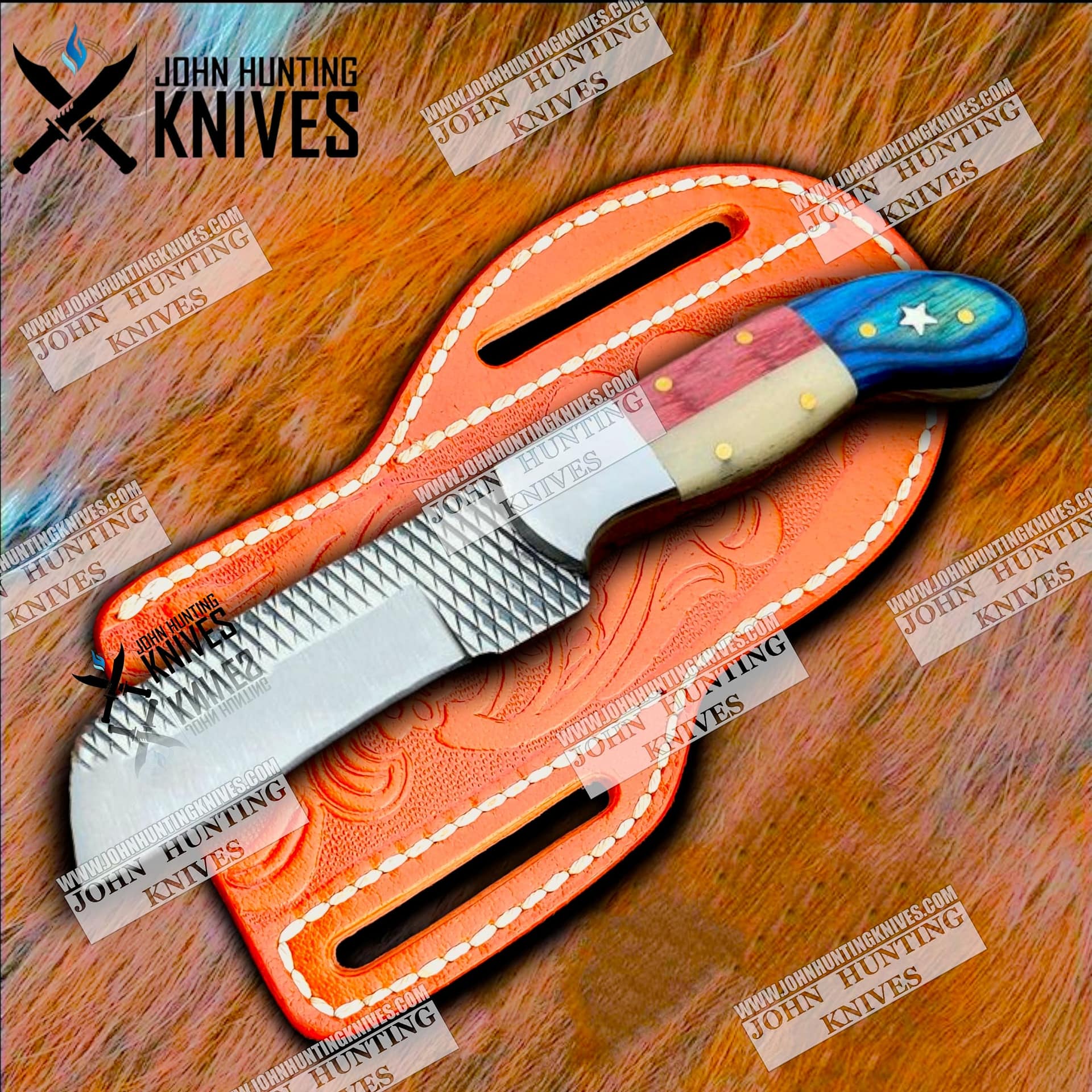 CUSTOM HANDMADE COWBOY KNIFE HANDLE TEXAS FLAG HORN & RASP STEEL BLADE
