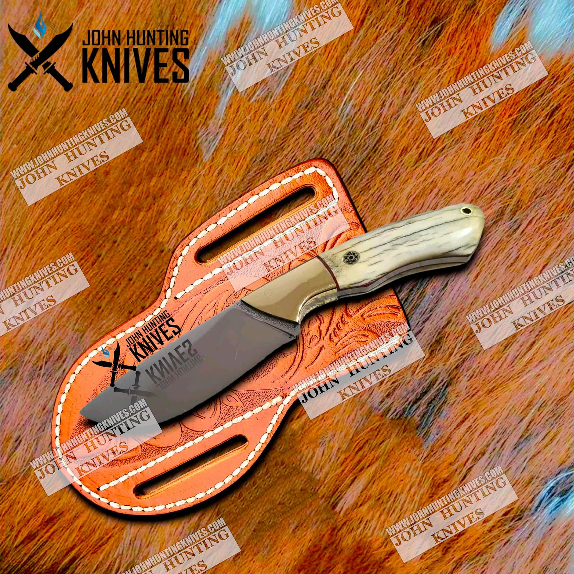 CUSTOM HANDMADE COWBOY KNIFE HANDLE DEER HORN & 440C STEEL BLADE John