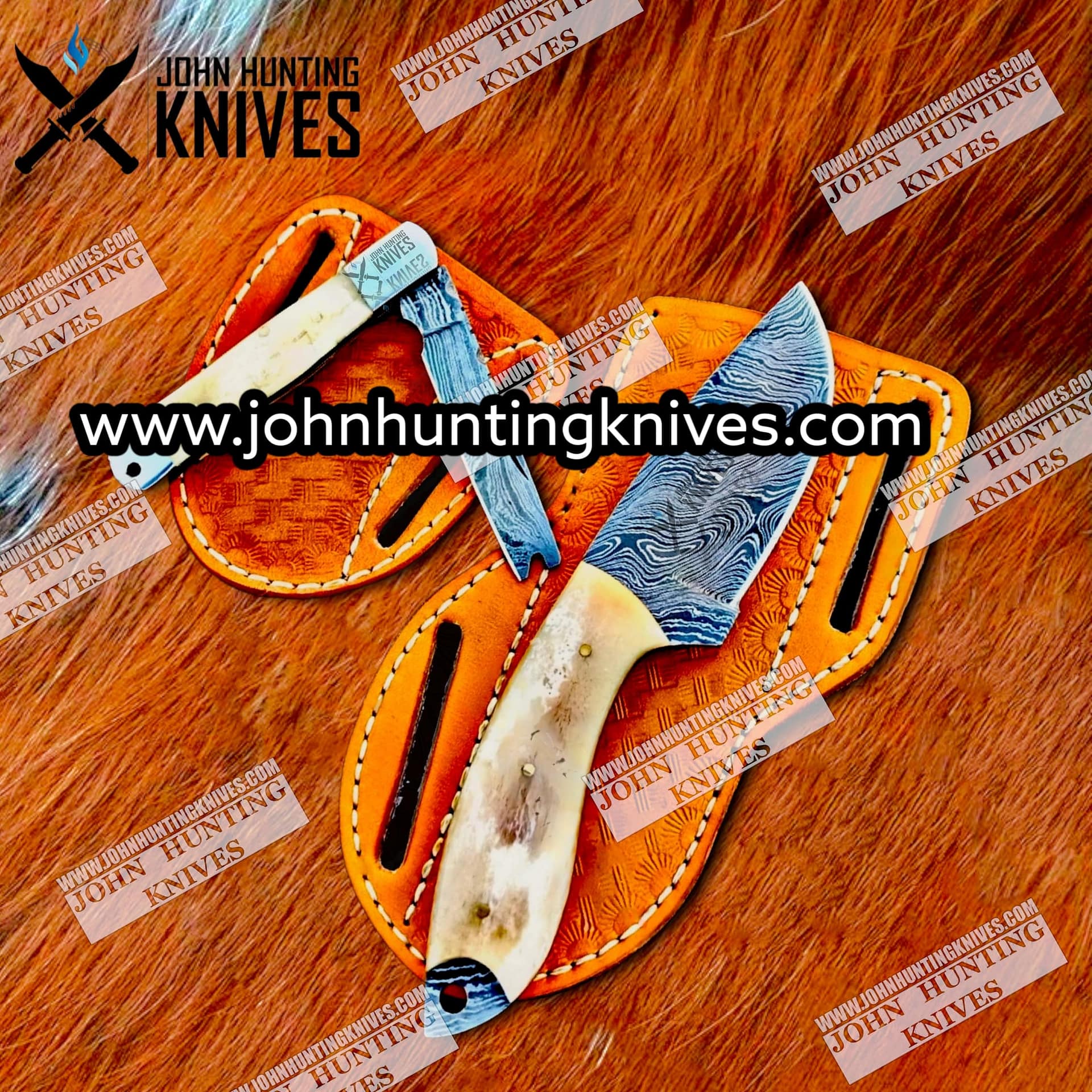 CUSTOM HANDMADE FOLDING AND COWBOY KNIFE BONE HANDLE & DAMASCUS STEEL